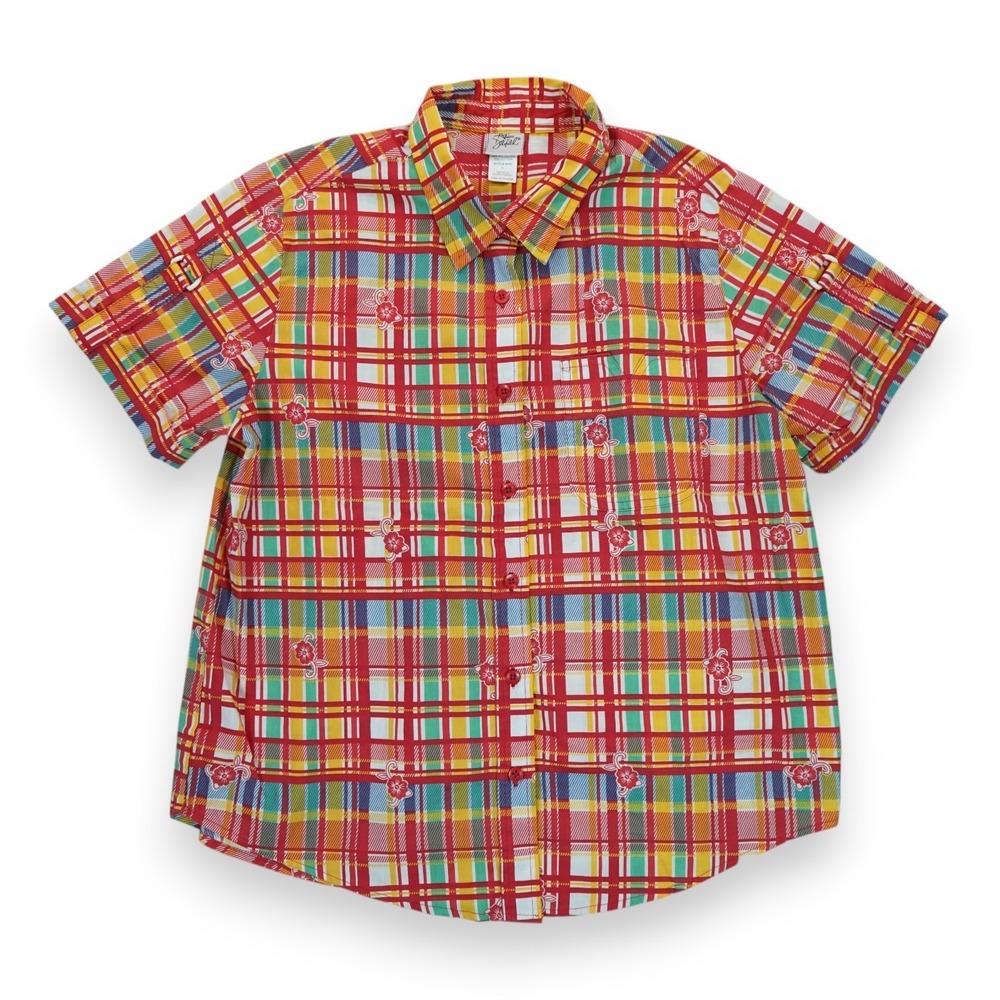 Vintage Adrian Dilafild Womens Shirt Floral & Plaid Pattern Size Large Multicolo